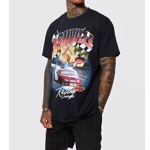 Boohoo Mens Charcoal Black Oversized "Nashville" Car Graphic T-Shirt M
